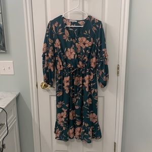 Beautiful floral dress, green and light pink